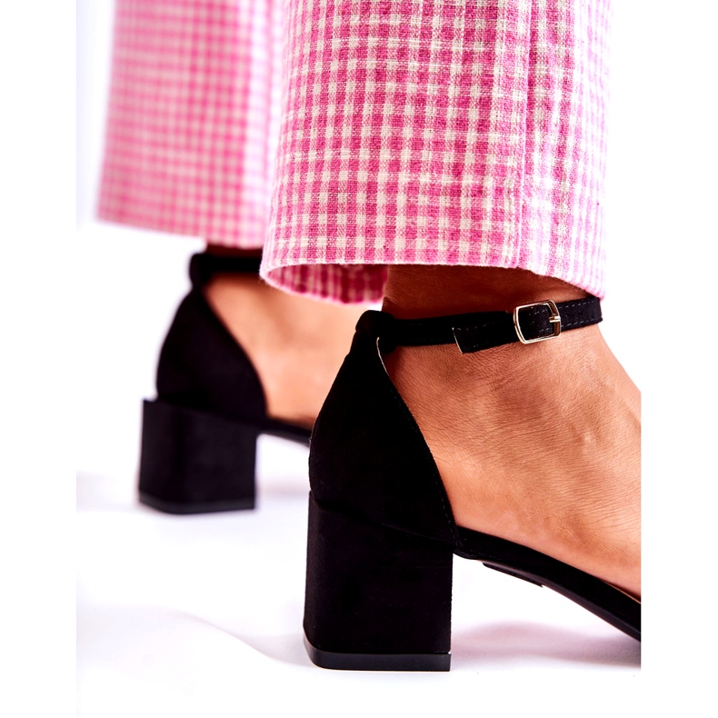 Sandálias femininas de salto alto em camurça, pretas preto 4