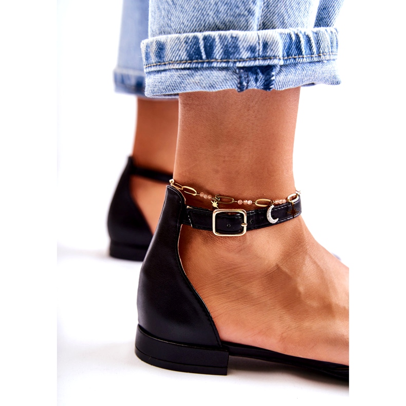 WD1 Sandálias bailarinas femininas de couro em Spitz Black Caprise preto 4