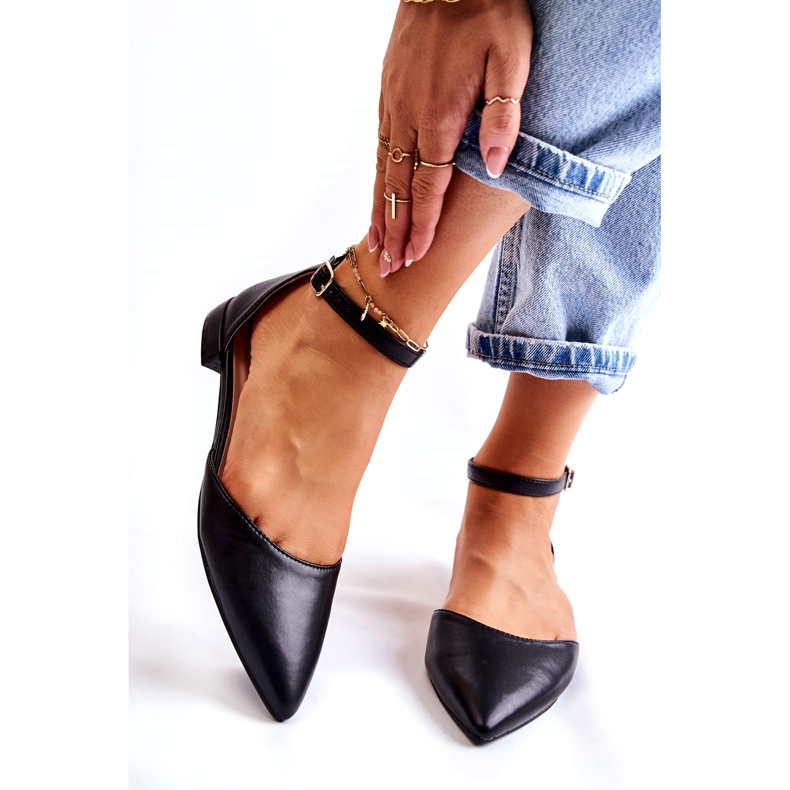 WD1 Sandálias bailarinas femininas de couro em Spitz Black Caprise preto 1