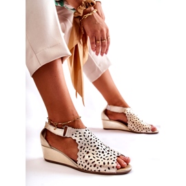 PA2 Sandálias de couro a céu aberto em cunha dourada Sellena dourado 2