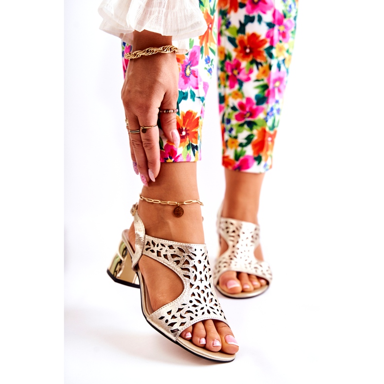 PA2 Sandálias de couro a céu aberto de salto alto Golden Salvio dourado 1