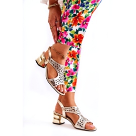 PA2 Sandálias de couro a céu aberto de salto alto Golden Salvio dourado 2