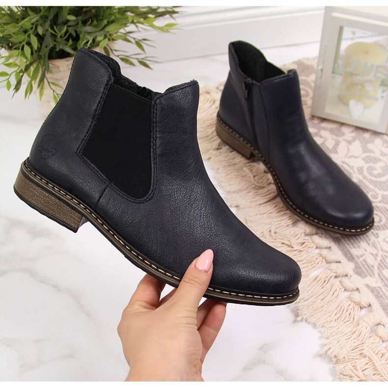 Botas quentes Chelsea de mulher, azul marinho Rieker Z4994-14 preto 2