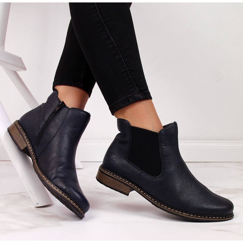 Botas quentes Chelsea de mulher, azul marinho Rieker Z4994-14 preto 1