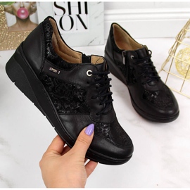 Sapatos femininos de couro confortáveis ​​​​pretos Helios 347 2