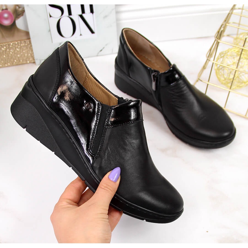 Sapatos femininos de couro confortáveis ​​​​pretos Helios 348 2