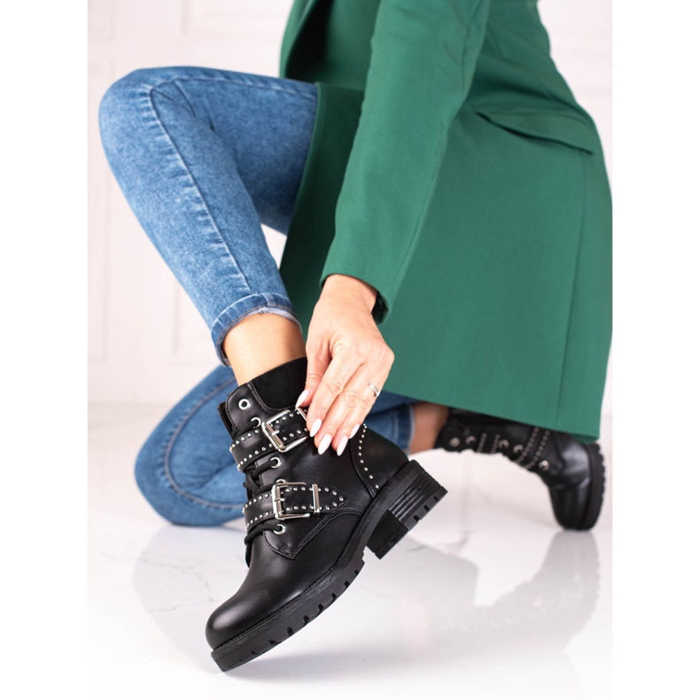 Shelovet Women's Low Workers em estilo rock preto 1