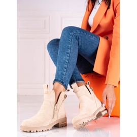 Botas baixas de mulher Shelovet com fecho dourado, bege 1