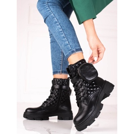 Bolsas femininas acolchoadas Shelovet pretas com bolso de velcro preto 1