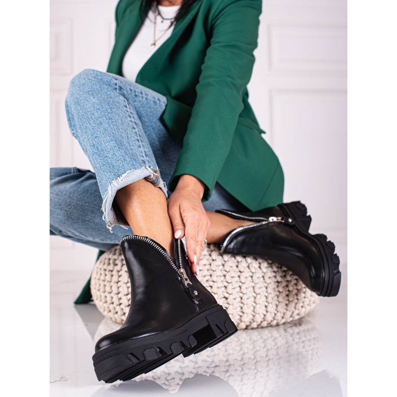 Botas femininas Shelovet pretas com zíper fechado preto 2