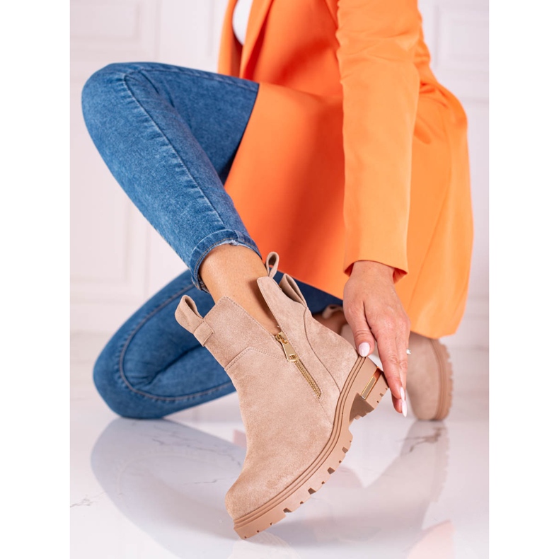 Botas baixas de mulher Shelovet com fecho dourado, castanho claro 1