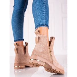 Botas baixas de mulher Shelovet com fecho dourado, castanho claro 2