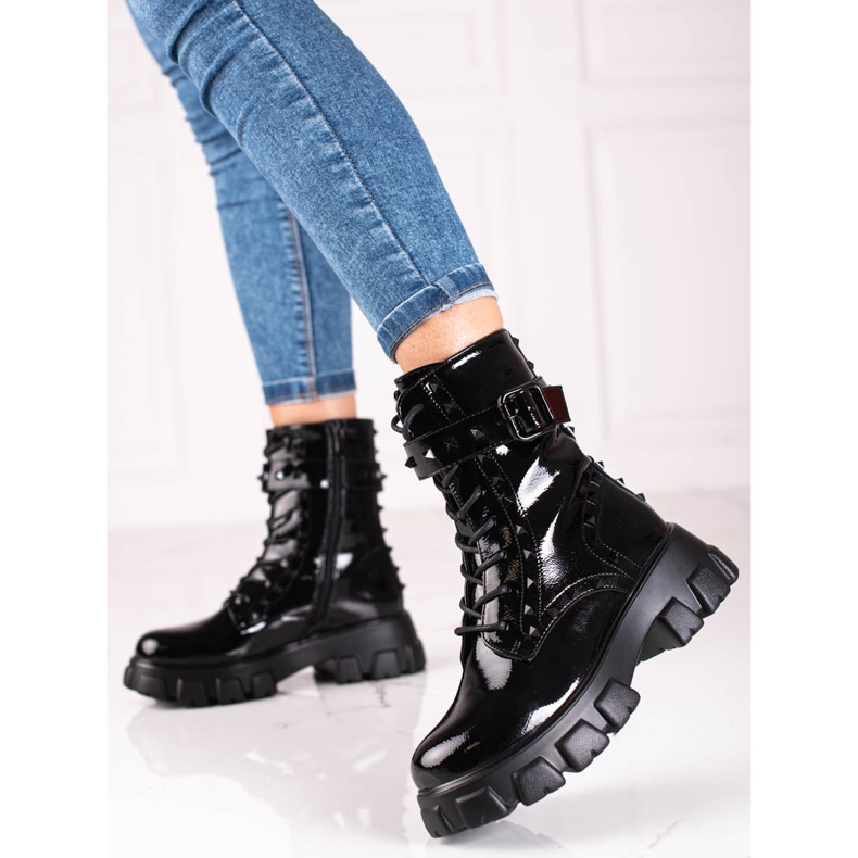 Malas pretas de mulher Shelovet lacadas com tachas preto 1