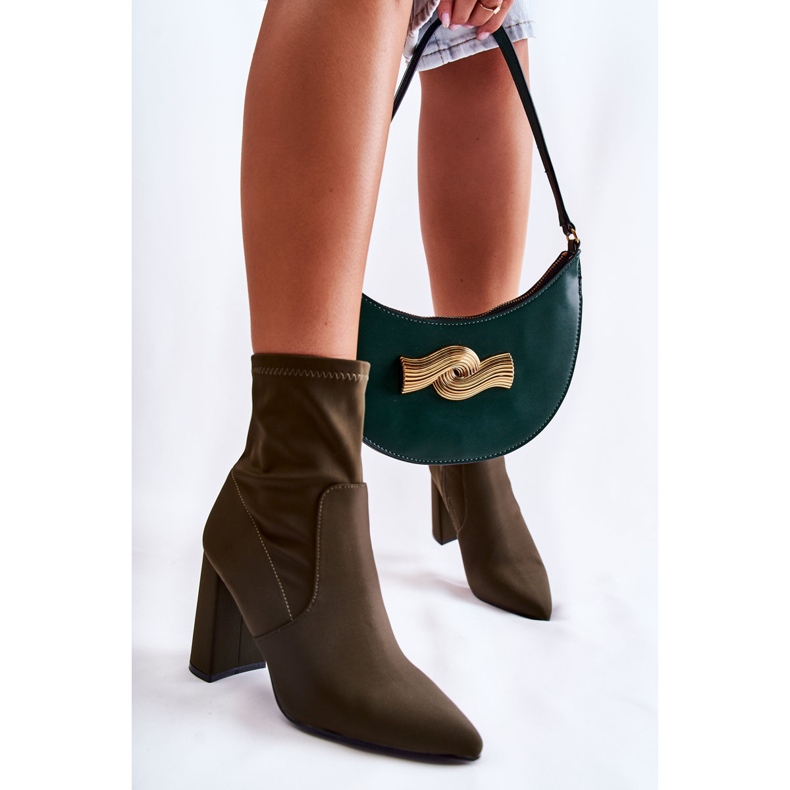 Botas de salto alto de material feminino Khaki Amile castanho 2