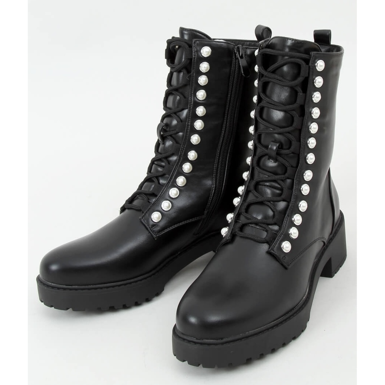 Botas militares com pérolas Odrey Black preto 1 Botas militares com pérolas Odrey Black preto 1