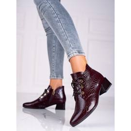 Botas baixas de mulher Vinceza, bordô com atacadores vermelho 1