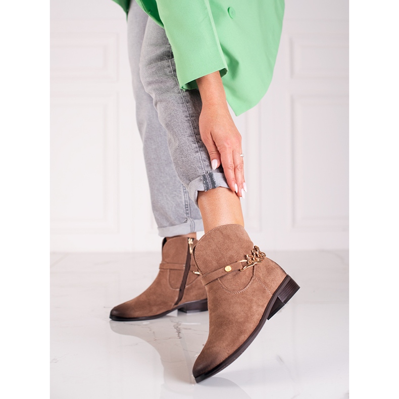 W. Potocki Botas femininas Potocki, botas de cowboy com corrente castanho 1