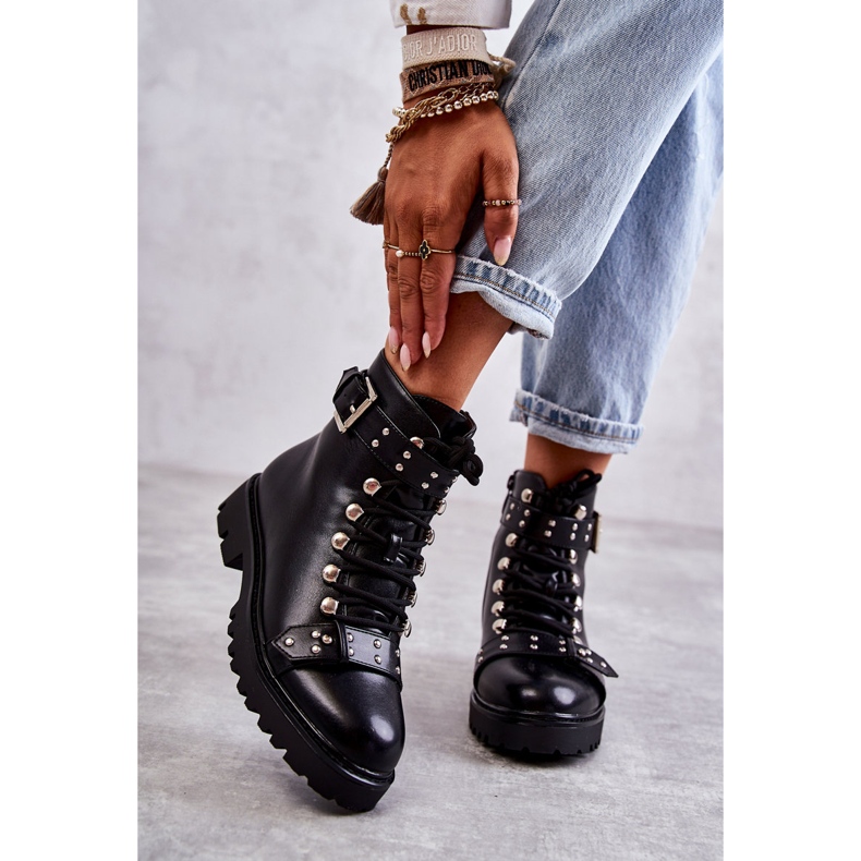 PG1 Botas Sabine em pele ecológica pretas com cinto decorativo preto 2