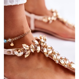 PG2 Sandálias femininas chinelos com cinto decorativo bege luz do dia 4