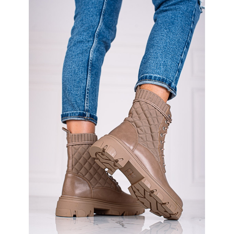 Bolsas femininas acolchoadas com cordões Shelovet bege castanho 1