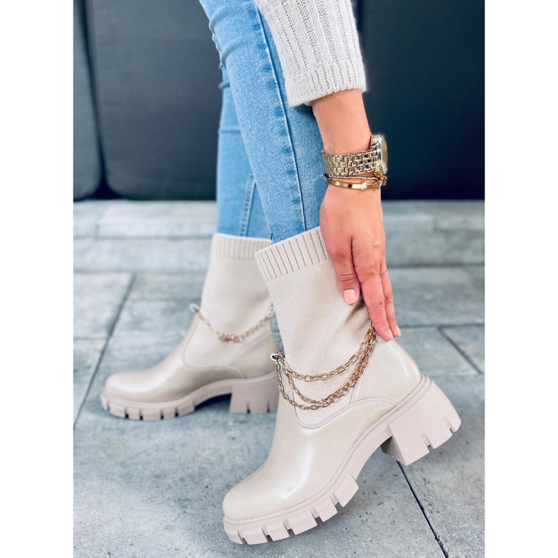 Botas com meia na parte superior Grace Beige bege 1 Botas com meia na parte superior Grace Beige bege 1