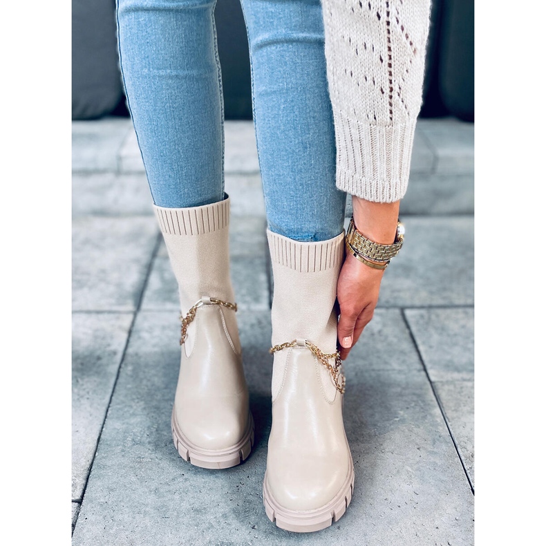 Botas com meia na parte superior Grace Beige bege 2