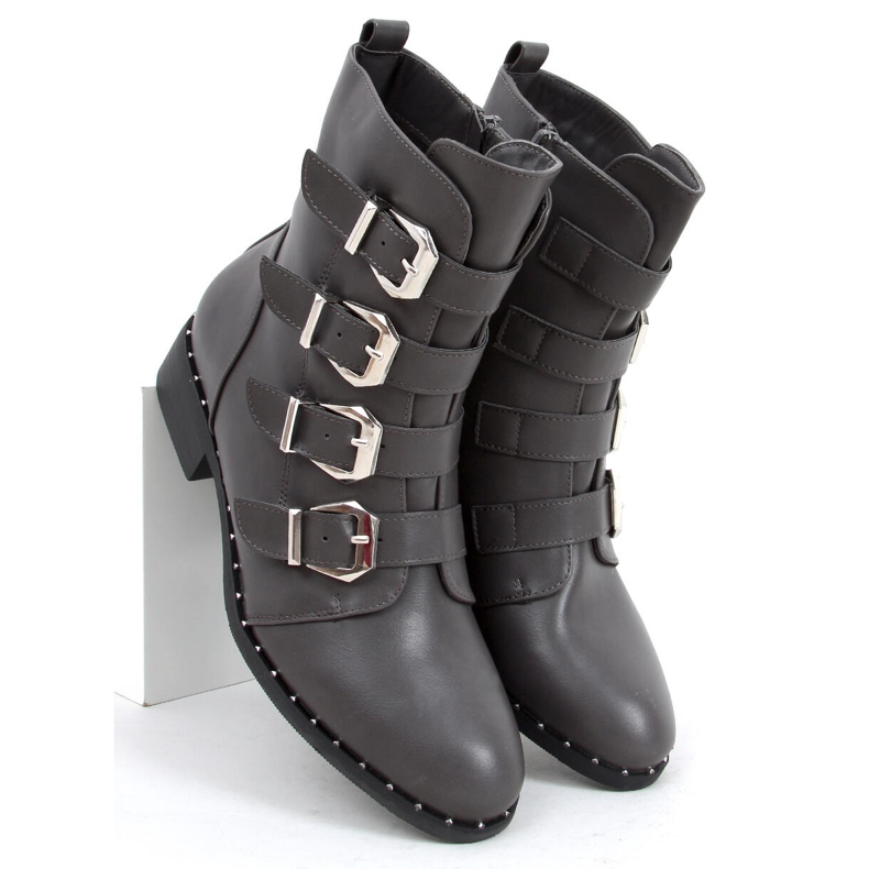 Botas com fivelas Punto Gray cinza 2