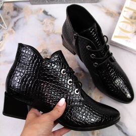 Botas de mulher Vinceza de couro envernizado preto de couro de cobra 1