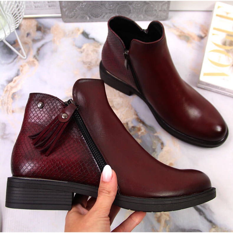 Botins de mulher Jodhpur pele de cobra Vinceza clarete vermelho 1