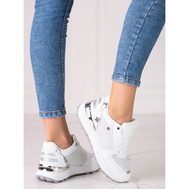 Tênis esportivo feminino Shelovet branco com glitter 2