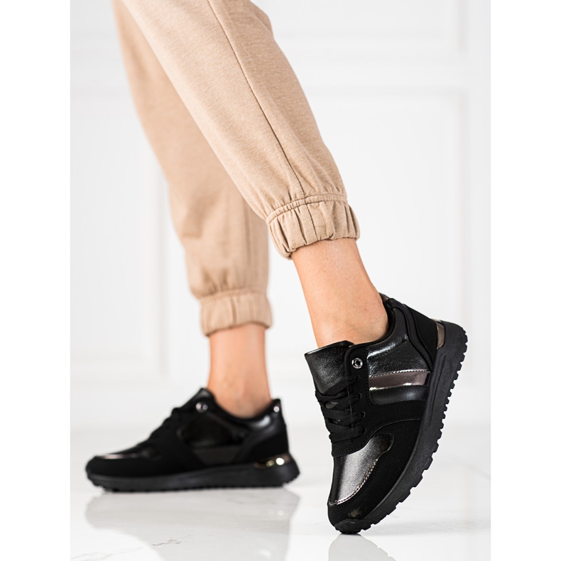 Sapatilhas Shelovet pretas de mulher com atacadores preto 1