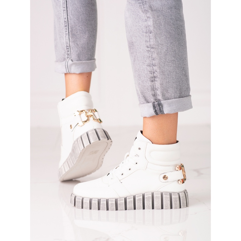 W. Potocki Botas esportivas femininas Potocki branco na plataforma 2