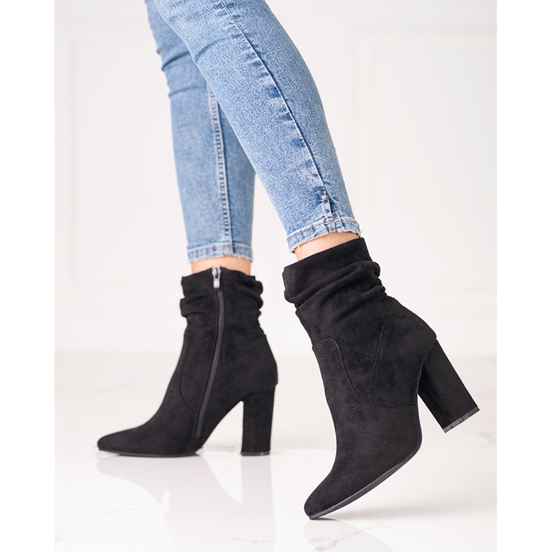 Botas femininas no poste Shelovet pretas com babados na parte superior preto 2