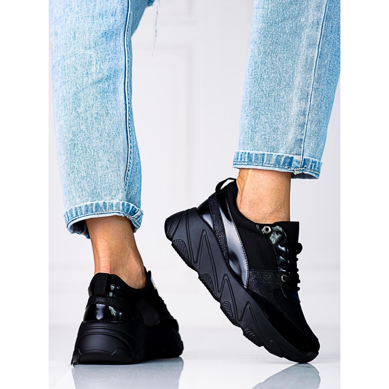 W. Potocki Tênis feminino Potocki preto na plataforma 1