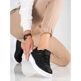 Tênis Shelovet esportivo clássico feminino feito de couro ecológico, preto 2