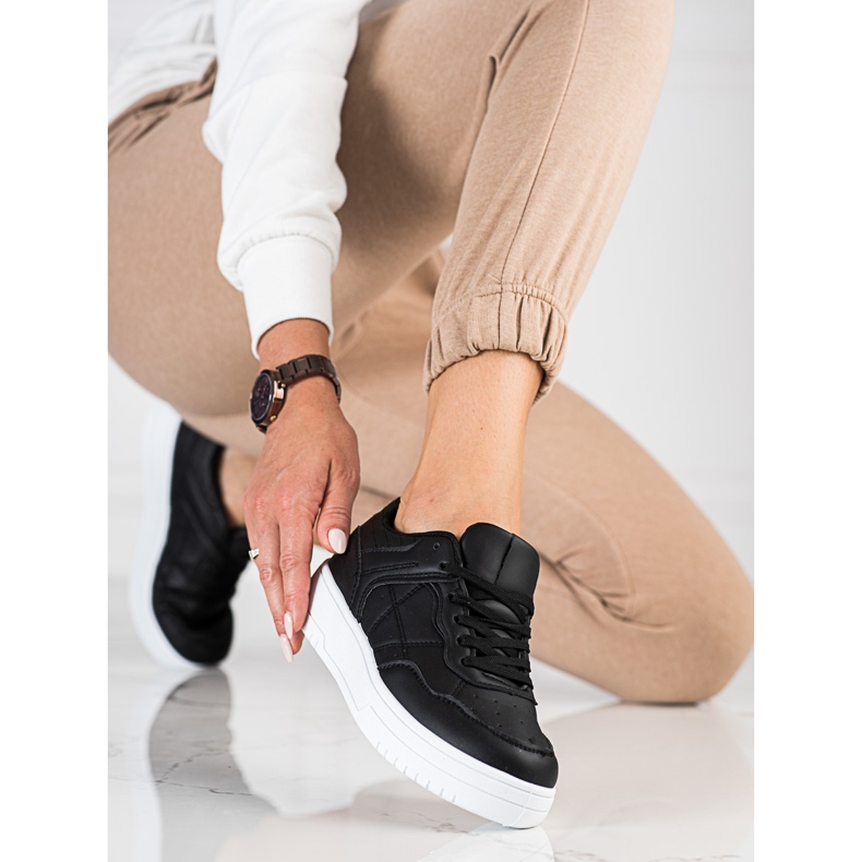 Tênis Shelovet esportivo clássico feminino feito de couro ecológico, preto 2