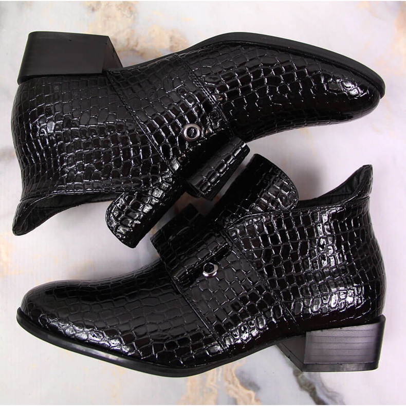 Botas de mulher Botas Jodhpur com laço Potocki preto lacado 1