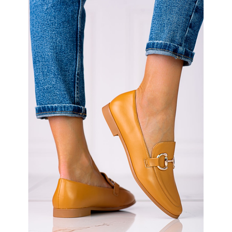 Mocassins femininos elegantes Shelovet marrons com salto baixo castanho 2