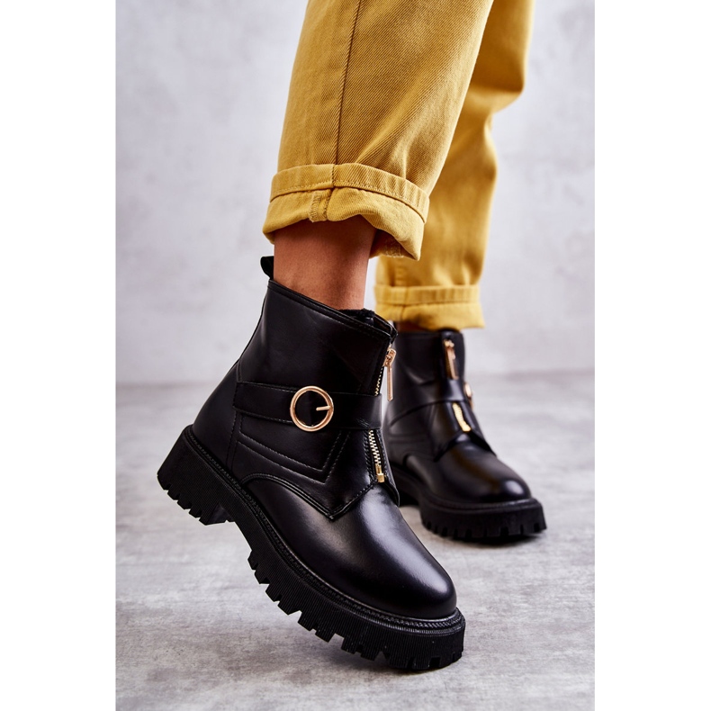 FD1 Botas quentes de couro pretas com zíper Verina preto 2