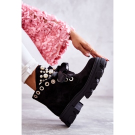 Botas quentes de camurça preta roco com pérolas preto 1