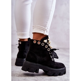 Botas quentes de camurça preta roco com pérolas preto 2
