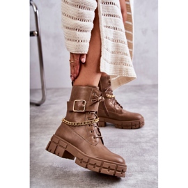 PG1 Botas de trabalhadores da moda com corrente marrom Solesso 2