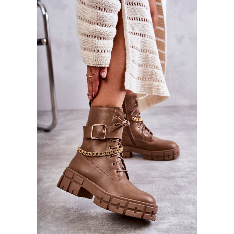 PG1 Botas de trabalhadores da moda com corrente marrom Solesso 2