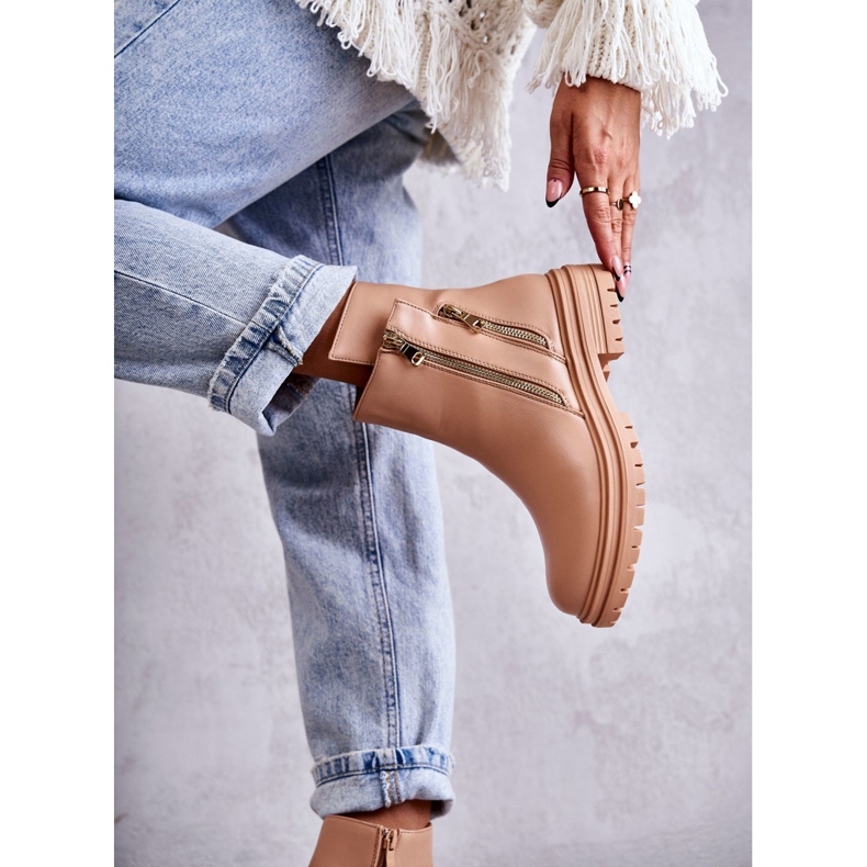 PG1 Botas femininas de couro com zíper bege navarra 2