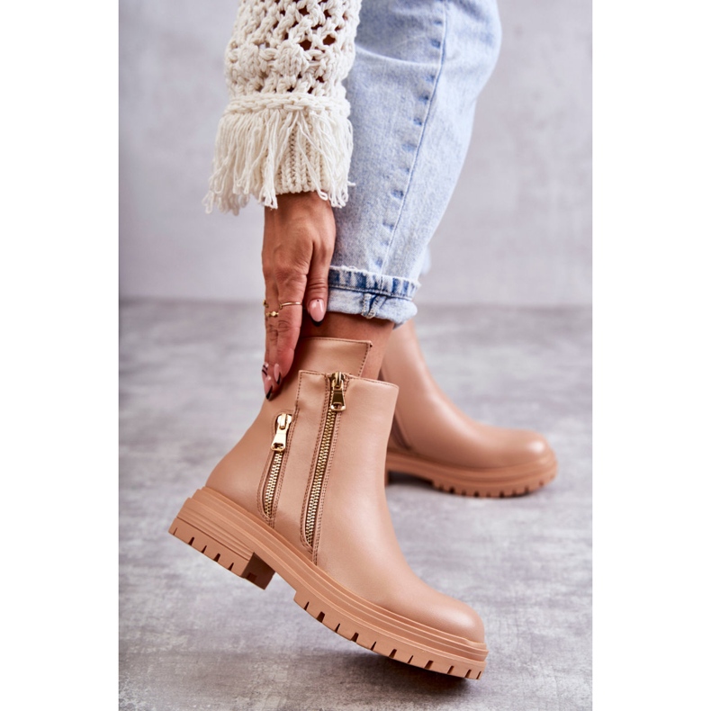 PG1 Botas femininas de couro com zíper bege navarra 1