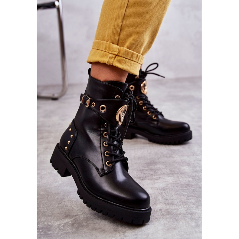 PG1 Botas femininas de couro com tachas pretas Leticia preto 1