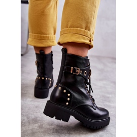 PG1 Botas femininas de couro com tachas pretas Leticia preto 2