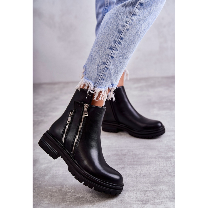 PG1 Botas femininas de couro com zíper preto Navarra 2