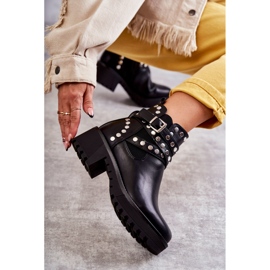 PG1 Botas femininas de couro com tachas decorativas pretas Sanchez preto 1