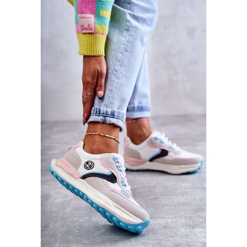 Tênis esportivo feminino Big Star KK274097 Branco-Rosa cinza 2